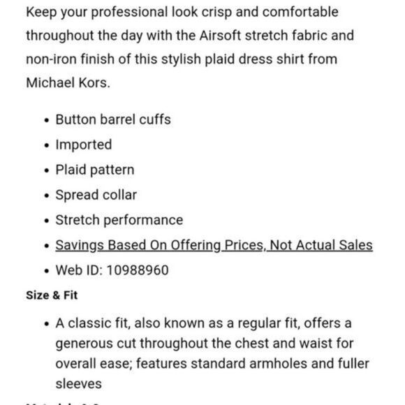 Michael Kors Airsoft Stretch Fabric Plaid Classic-Regular Fit Dress Shirt - Picture 6 of 7